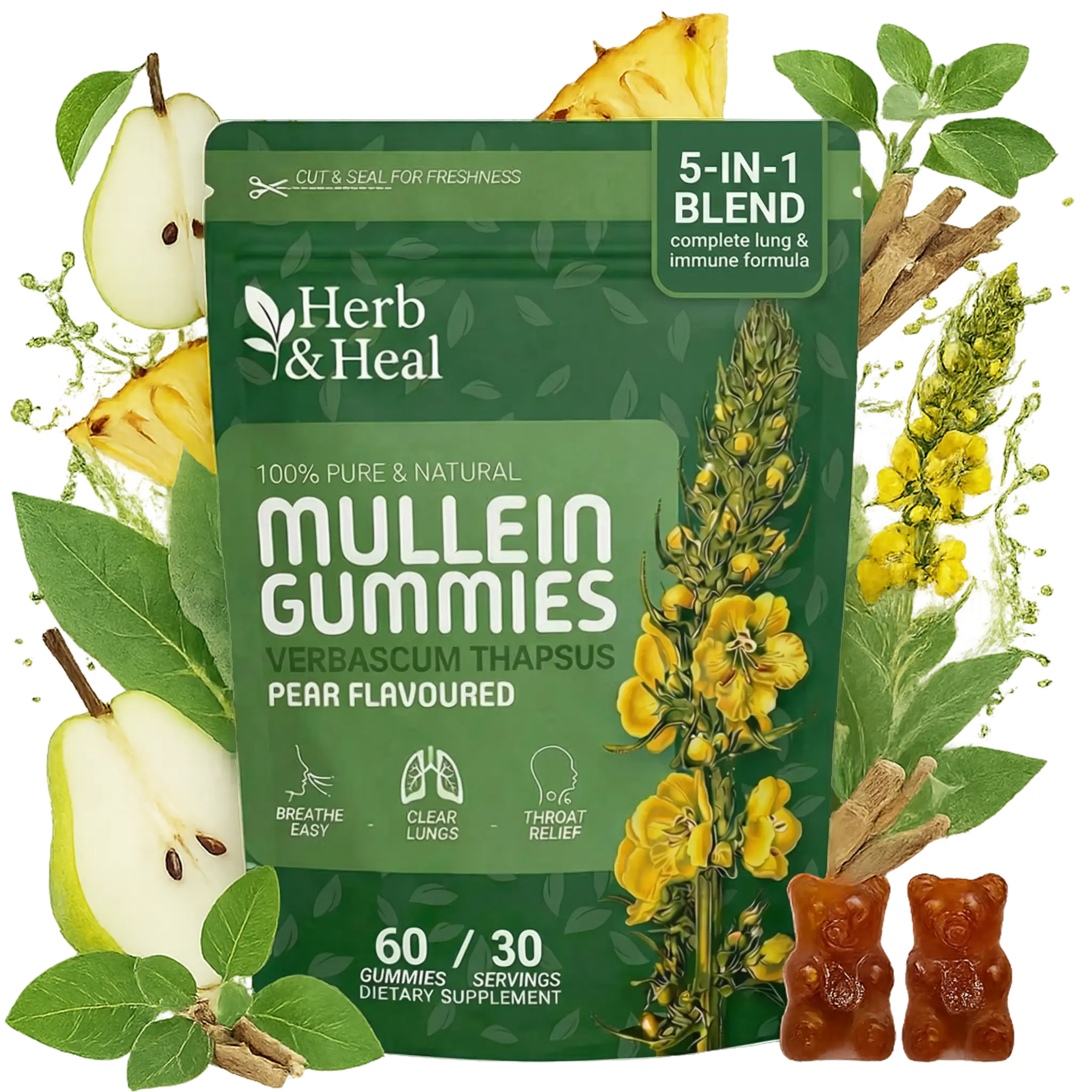 5-in-1 Mullein Lung Support Gummies | Herb & Heal