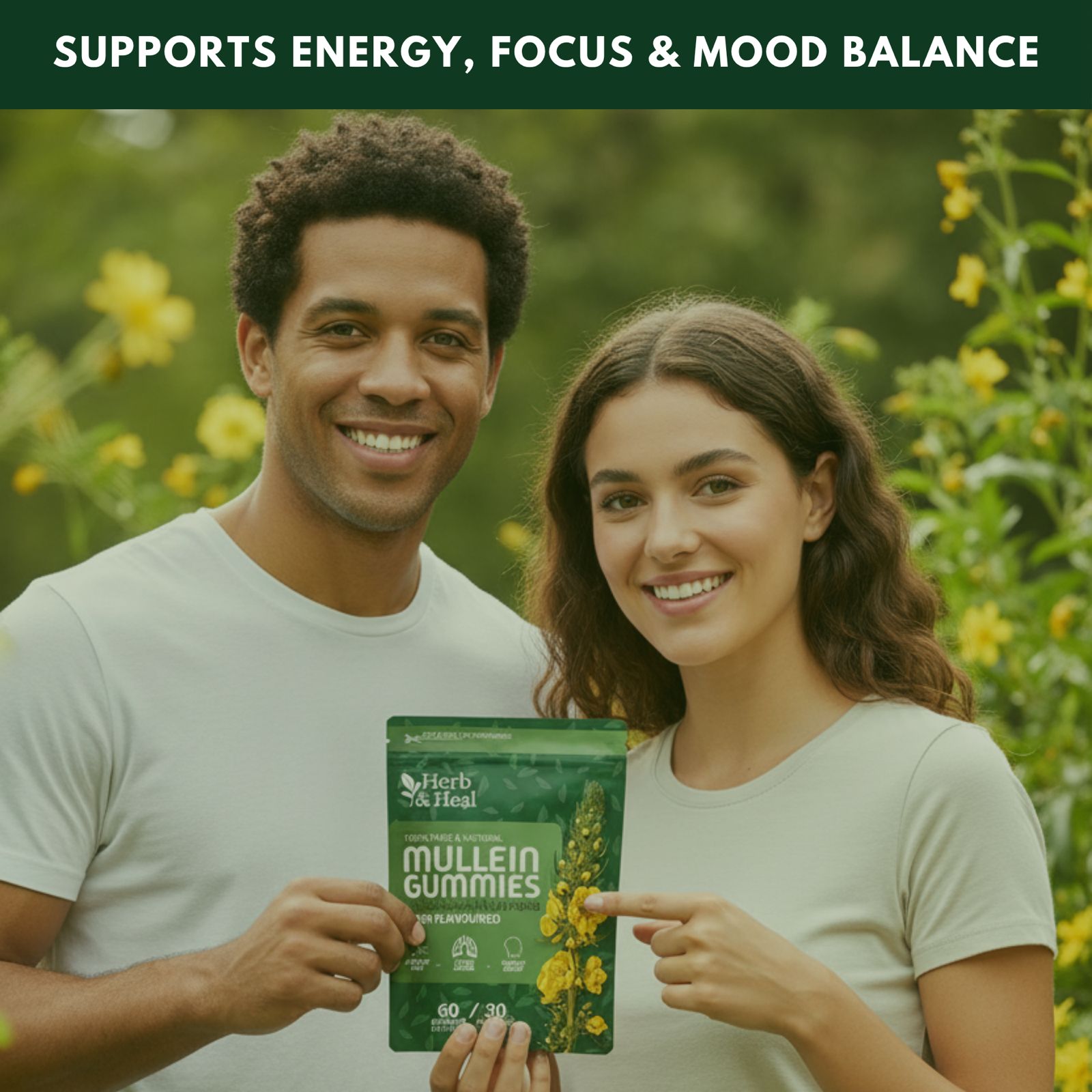 Mullein Gummies for Lungs | Herbal Lung Cleanse & Detox Support | Blend of Mullein Leaf Extract, Ashwagandha, Bromelain & Quercetin for Breathing & Mucus Relief | 60 Gummies