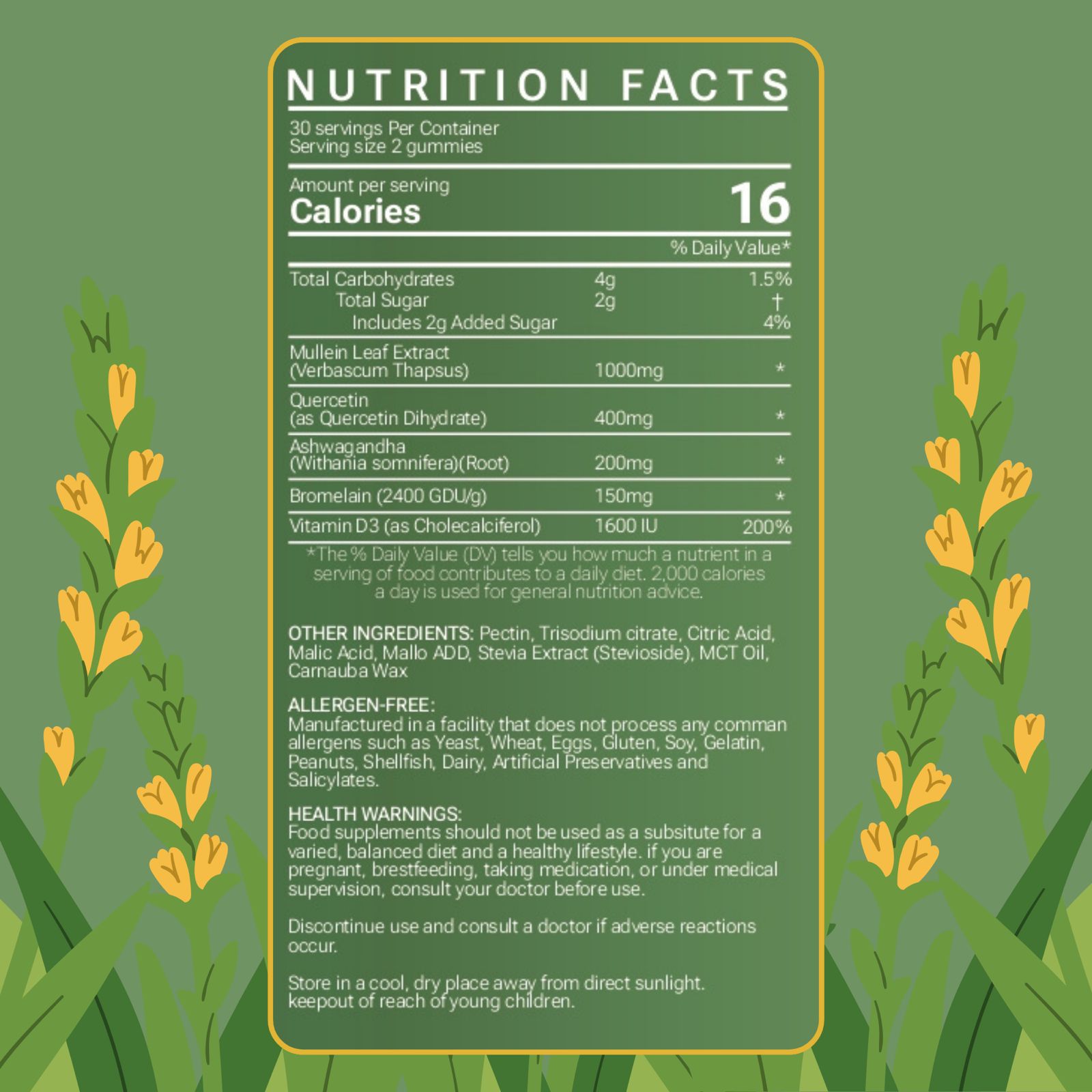 Mullein Gummies for Lungs | Herbal Lung Cleanse & Detox Support | Blend of Mullein Leaf Extract, Ashwagandha, Bromelain & Quercetin for Breathing & Mucus Relief | 60 Gummies